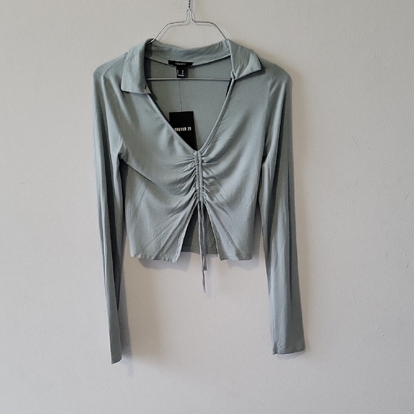 Forever 21 Women's Light Gray Ruched Top - Picture 1 of 4
